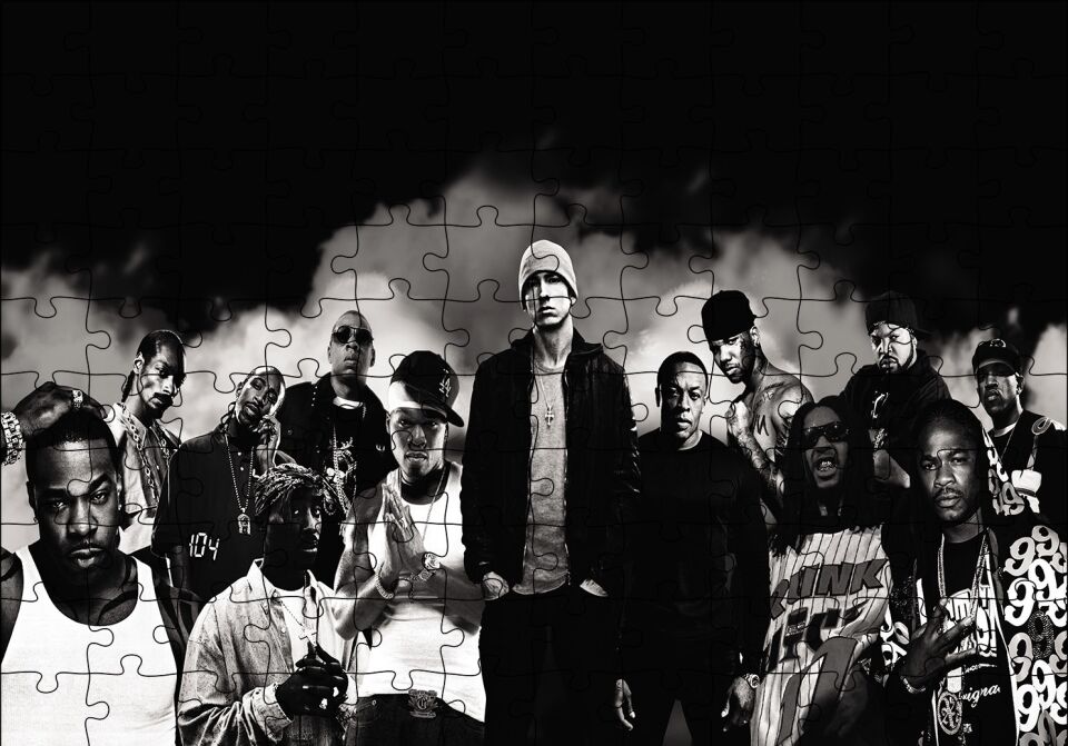 Amerikalı Rap Şarkıcıları Monochrome Puzzle Yapboz MDF Ahşap 120 Parça 24 cm X 34 cm