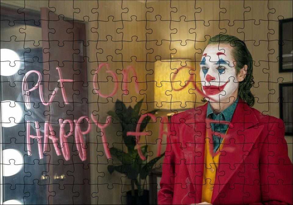 Mutlu Bir Yüz Takın Ayna Yazısı Joker Puzzle Yapboz MDF Ahşap