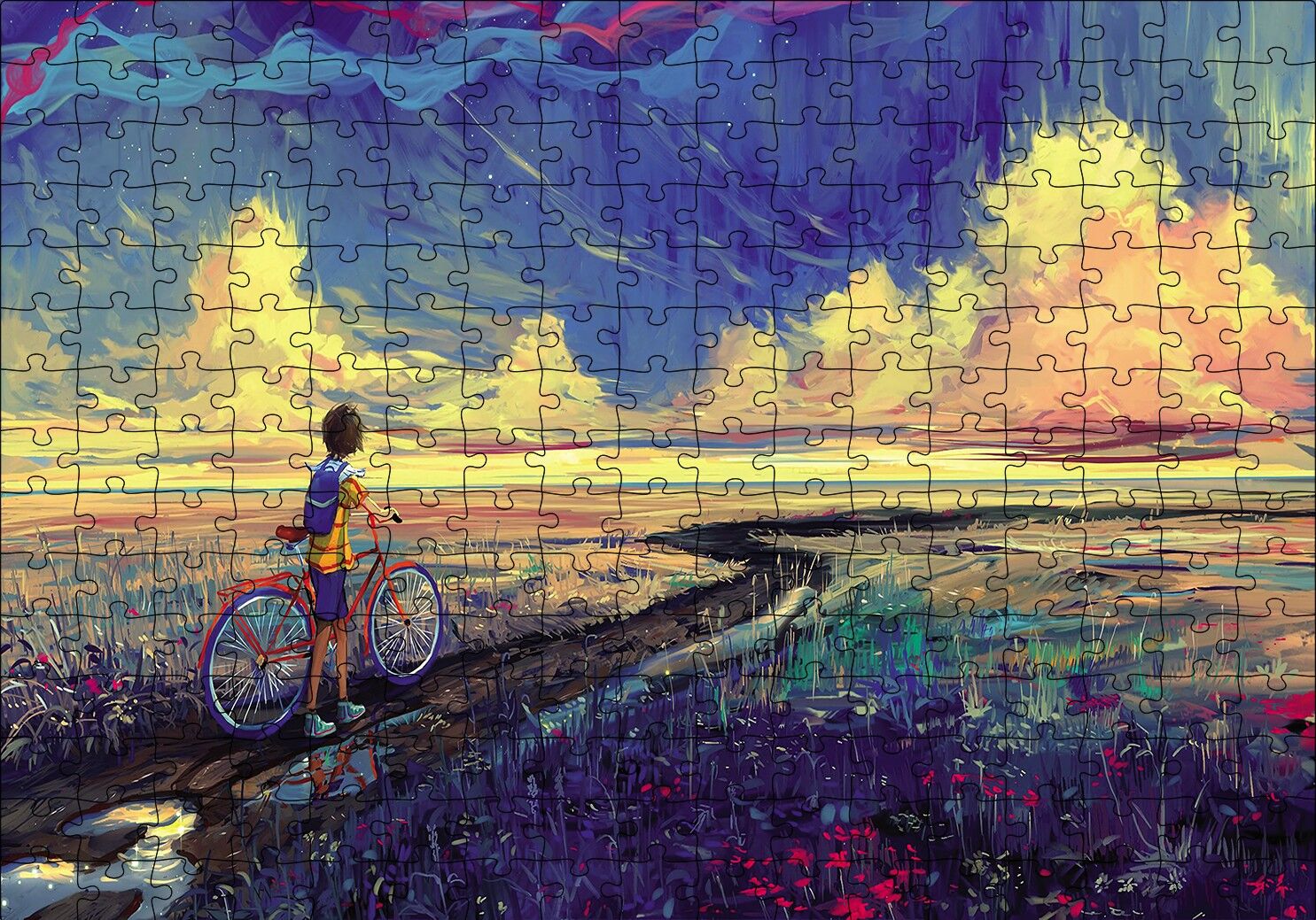 Bisikletli Çocuk Puzzle Yapboz MDF Ahşap 255 Parça 34 cm X 49 cm