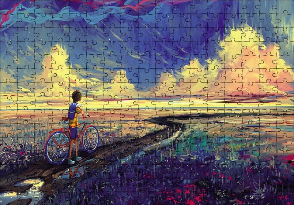 Bisikletli Çocuk Puzzle Yapboz MDF Ahşap 255 Parça 34 cm X 49 cm