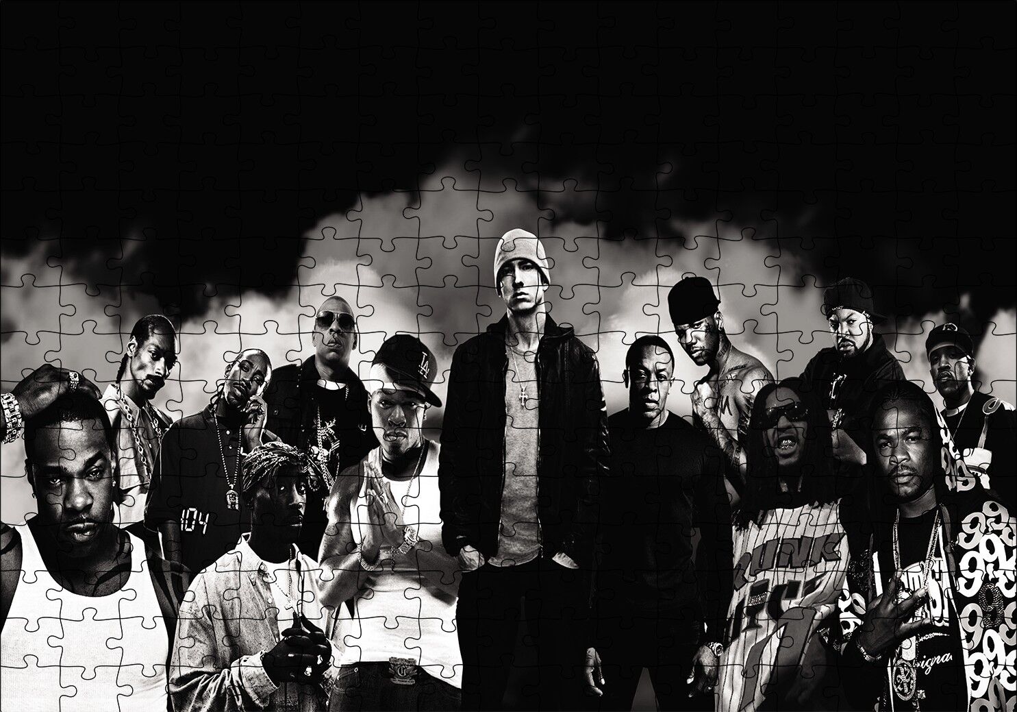 Amerikalı Rap Şarkıcıları Monochrome Puzzle Yapboz MDF Ahşap 255 Parça 34 cm X 49 cm