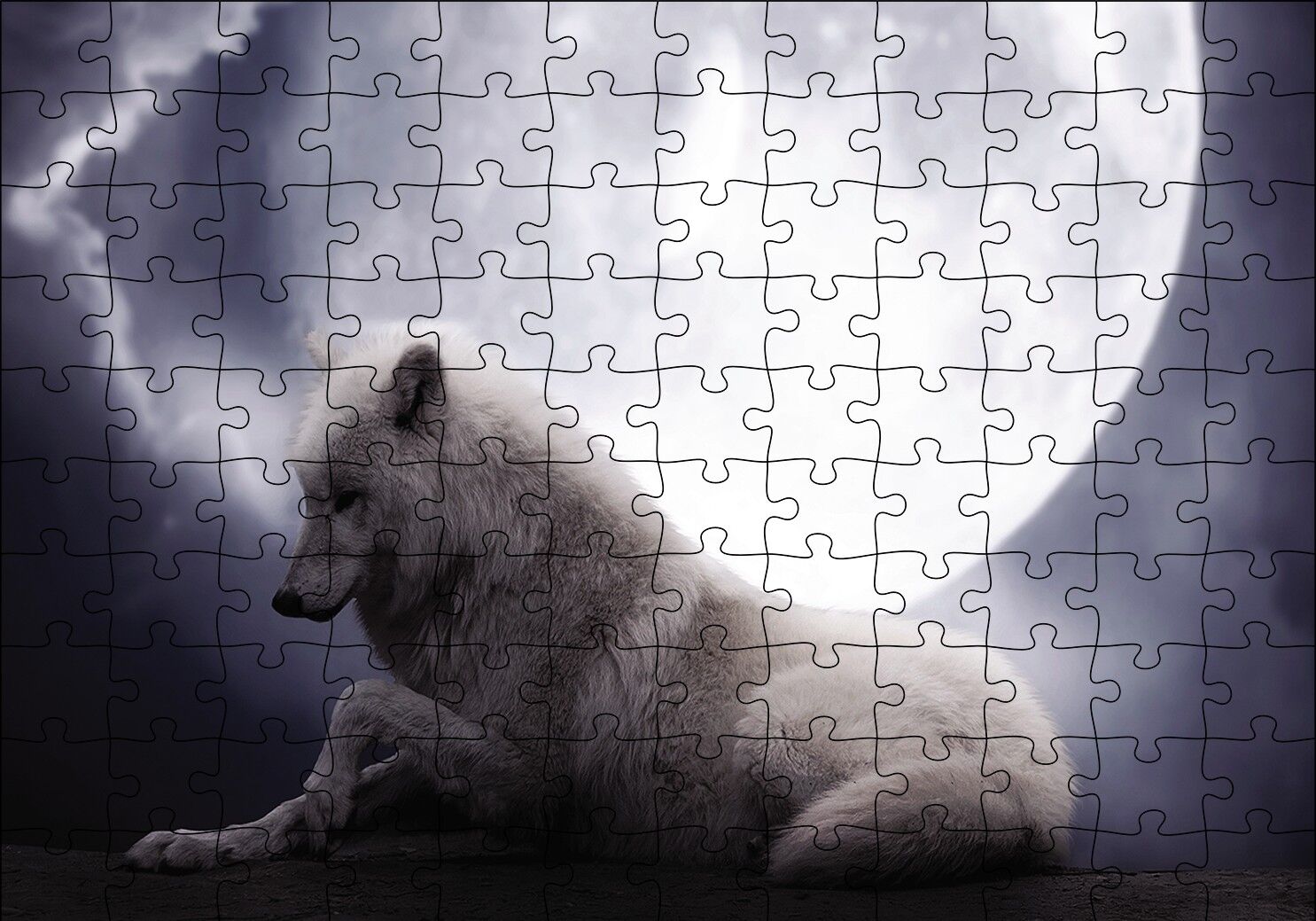 Beyaz Kurt Ay Görseli Puzzle Yapboz MDF Ahşap