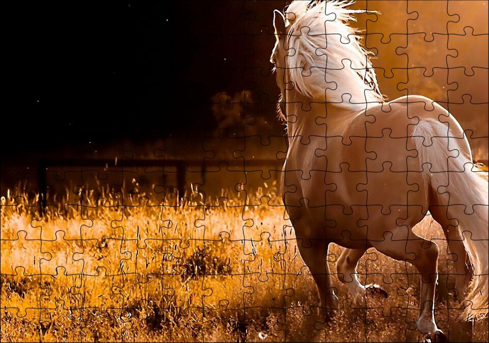 Otlar Koşan Kahve Rengi At Puzzle Yapboz MDF Ahşap