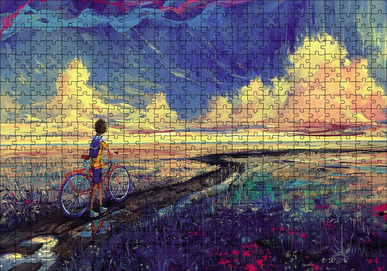Bisikletli Çocuk Puzzle Yapboz MDF Ahşap 500 Parça 49 cm X 68 cm