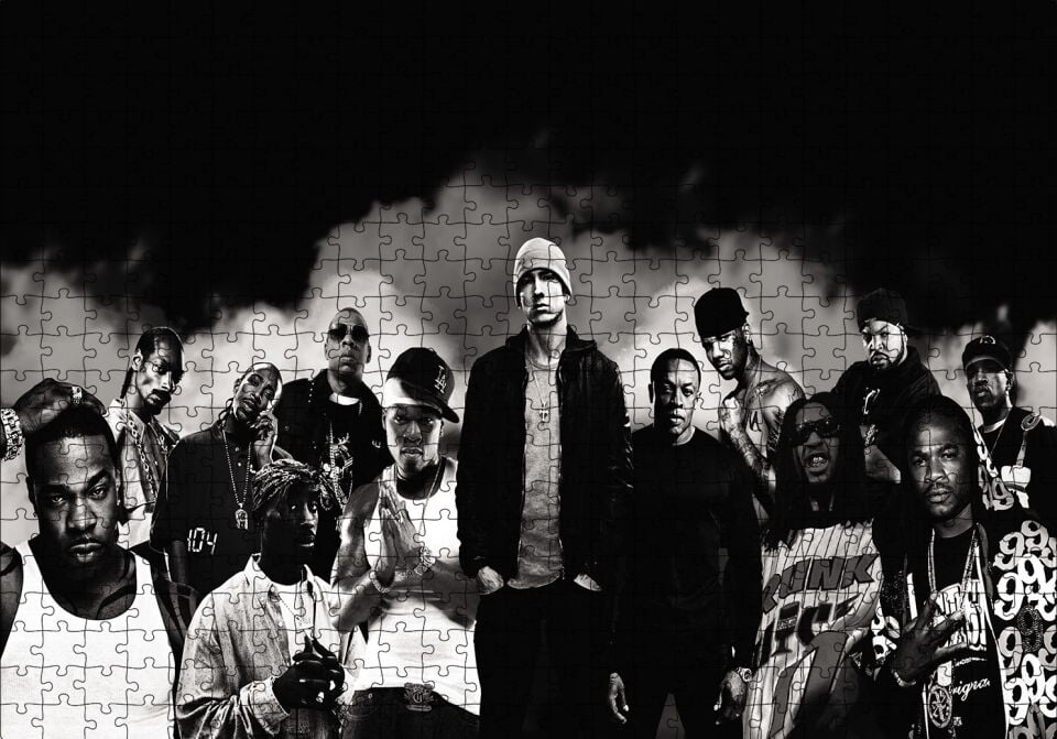 Amerikalı Rap Şarkıcıları Monochrome Puzzle Yapboz MDF Ahşap 500 Parça 49 cm X 68 cm