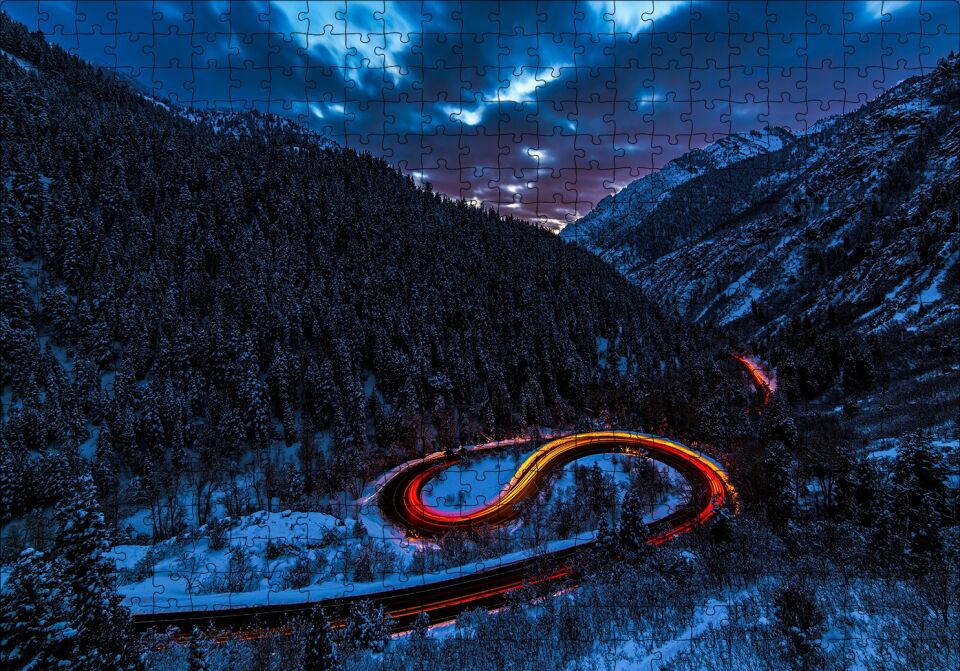 Karla Kaplı Orman ve Işıklı Yol Puzzle Yapboz MDF Ahşap 500 Parça 49 cm X 68 cm