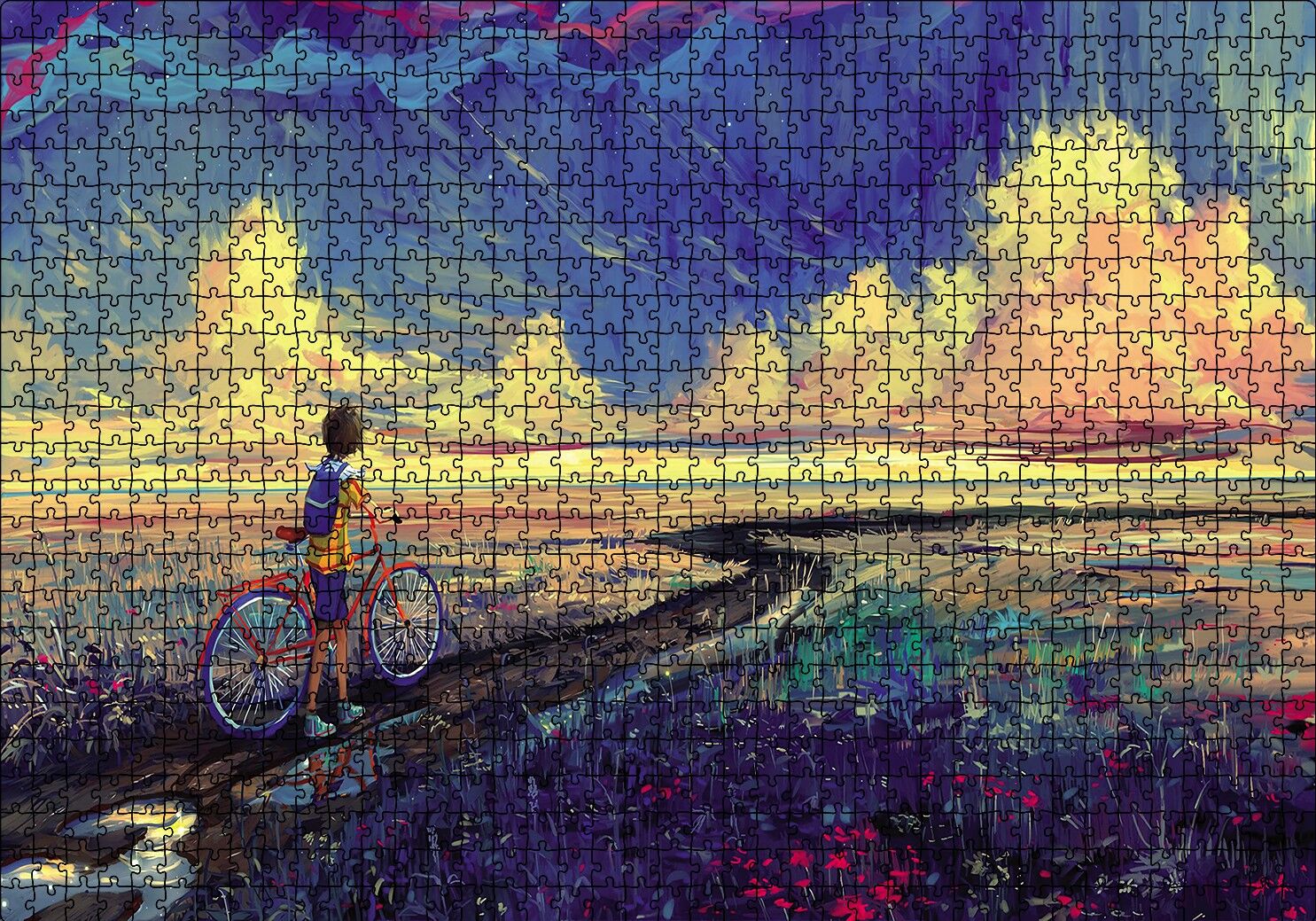 Bisikletli Çocuk Puzzle Yapboz MDF Ahşap 1000 Parça 49 cm X 68 cm