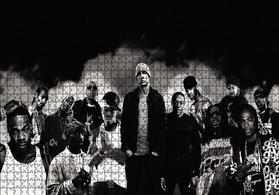 Amerikalı Rap Şarkıcıları Monochrome Puzzle Yapboz MDF Ahşap 1000 Parça 49 cm X 68 cm