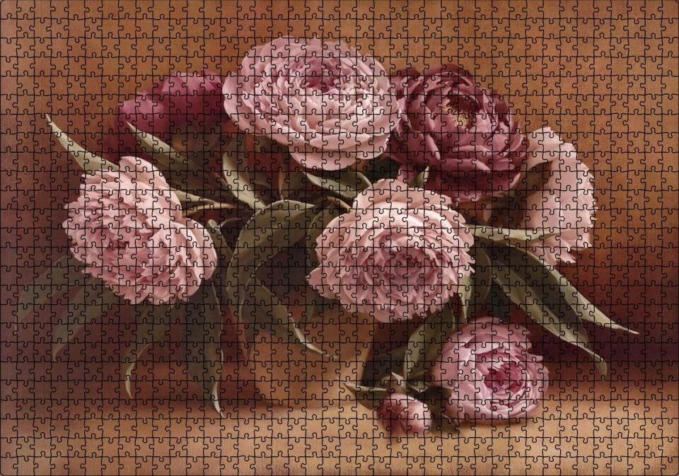 Bordo ve Pembe Çiçekler Puzzle Yapboz MDF Ahşap 1000 Parça 49 cm X 68 cm