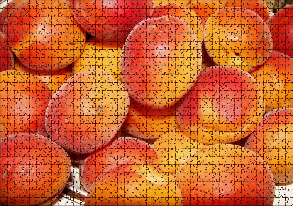 Tabakta Taze Şeftali ve Kayısılar Puzzle Yapboz MDF Ahşap 1000 Parça 49 cm X 68 cm