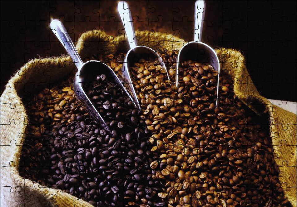 Çuvalda Kahve Çeşitler Puzzle Yapboz MDF Ahşap