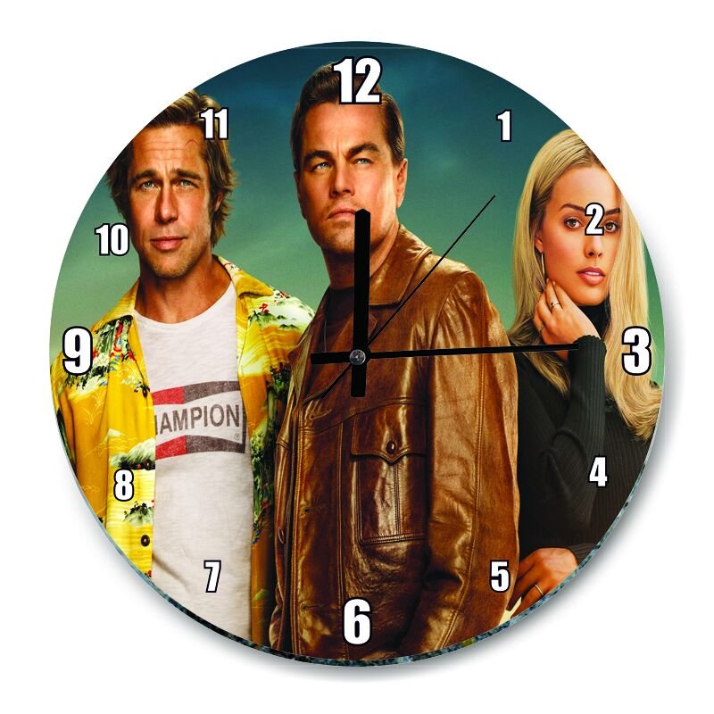 Brad Pitt Leonardo DiCaprio Margot Robbie  Mdf Ahşap Duvar Saati 50 cm Çap