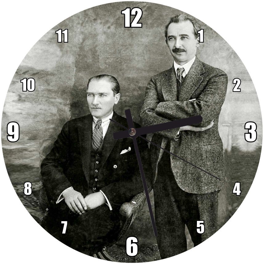 Mustafa Kemal İsmet İnönü  Mdf Ahşap Duvar Saati 50 cm Çap