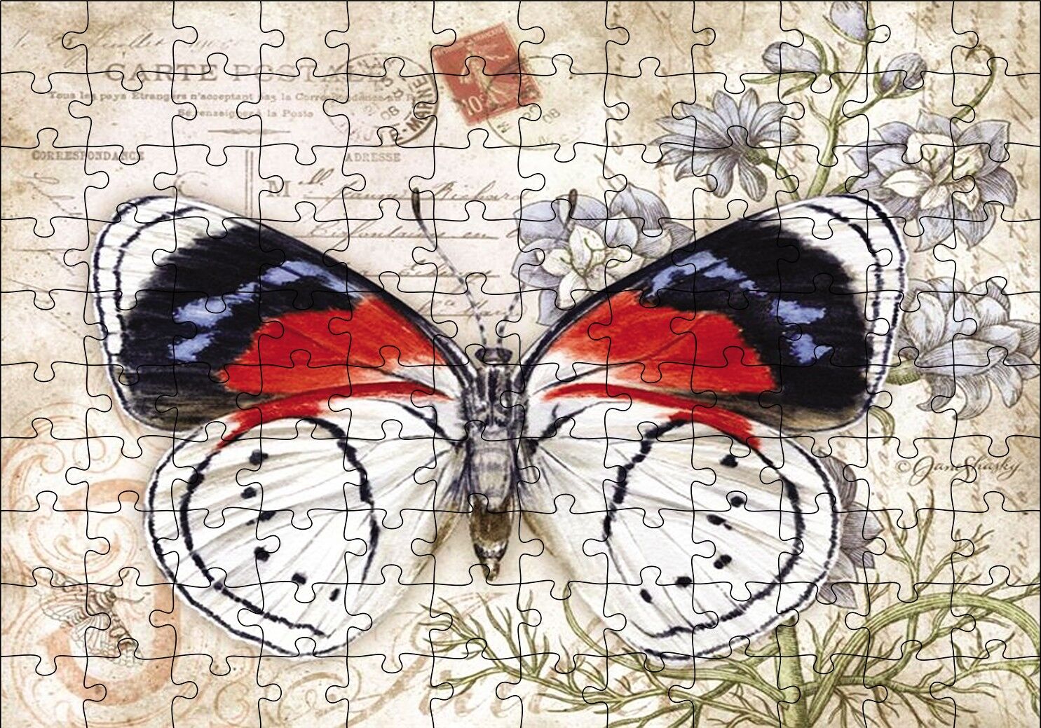 Mektup Zeminde Kelebek Puzzle Yapboz MDF Ahşap 120 Parça 24 cm X 34 cm