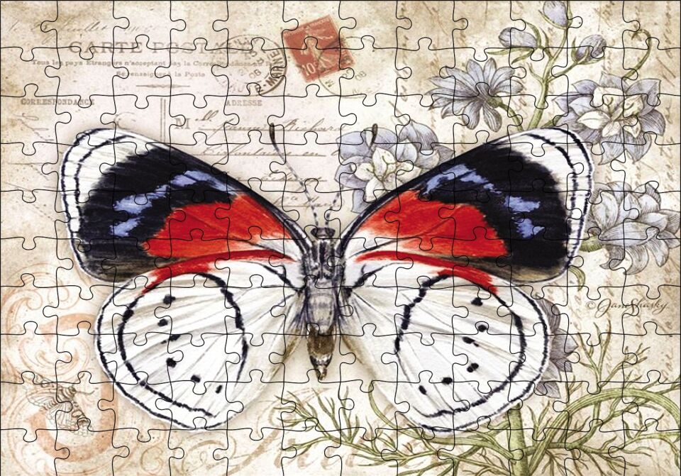 Mektup Zeminde Kelebek Puzzle Yapboz MDF Ahşap 120 Parça 24 cm X 34 cm