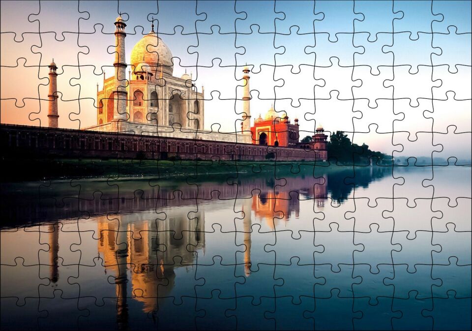 Tac Mahal ve Durgun Sudaki Aksi Puzzle Yapboz MDF Ahşap 120 Parça 24 cm X 34 cm