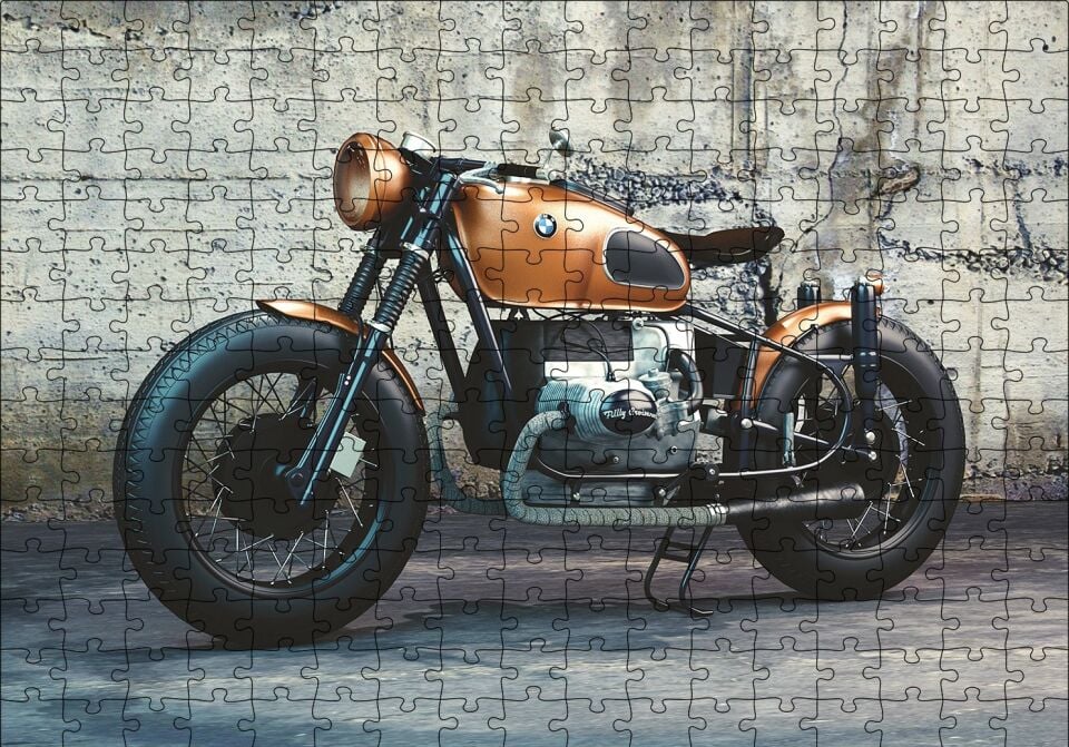 BMW Retro Motorsiklet Puzzle Yapboz MDF Ahşap 255 Parça 34 cm X 49 cm