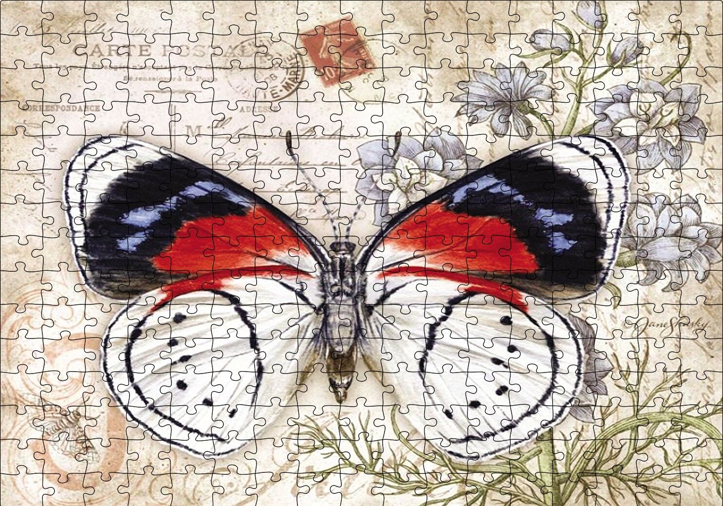 Mektup Zeminde Kelebek Puzzle Yapboz MDF Ahşap 255 Parça 34 cm X 49 cm