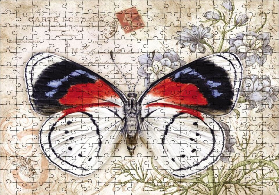 Mektup Zeminde Kelebek Puzzle Yapboz MDF Ahşap 255 Parça 34 cm X 49 cm
