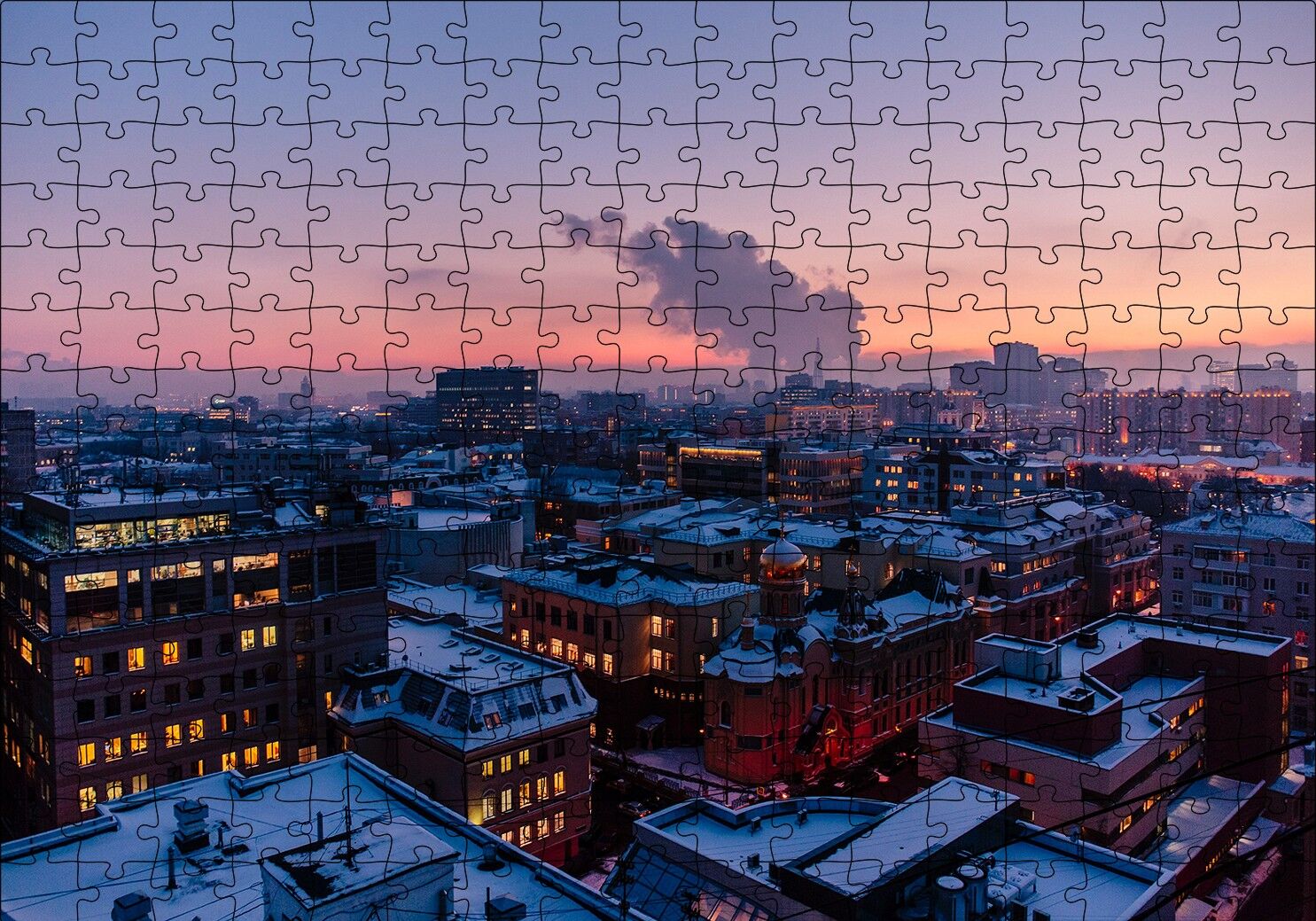Karla Kaplı Şehir ve Gri Gökyüzü Puzzle Yapboz MDF Ahşap 255 Parça 34 cm X 49 cm