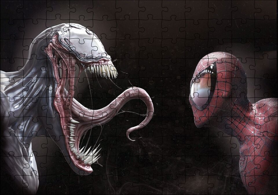 Venom ve Örümcek Adam Dijital Çizim Puzzle Yapboz MDF Ahşap