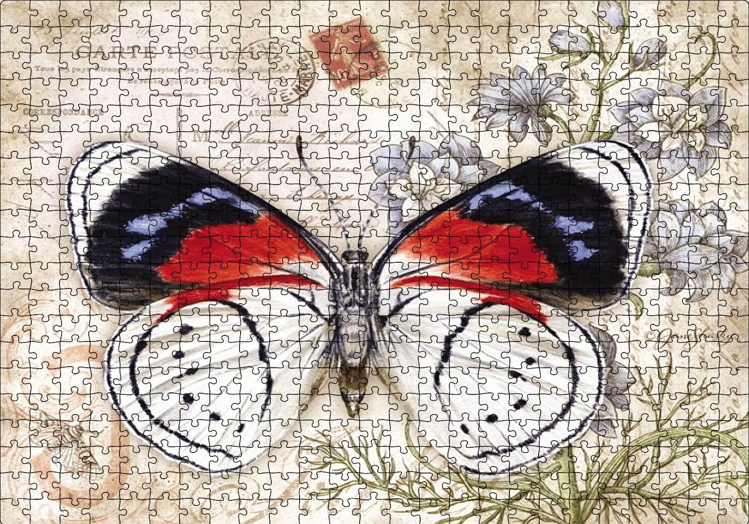 Mektup Zeminde Kelebek Puzzle Yapboz MDF Ahşap 500 Parça 49 cm X 68 cm