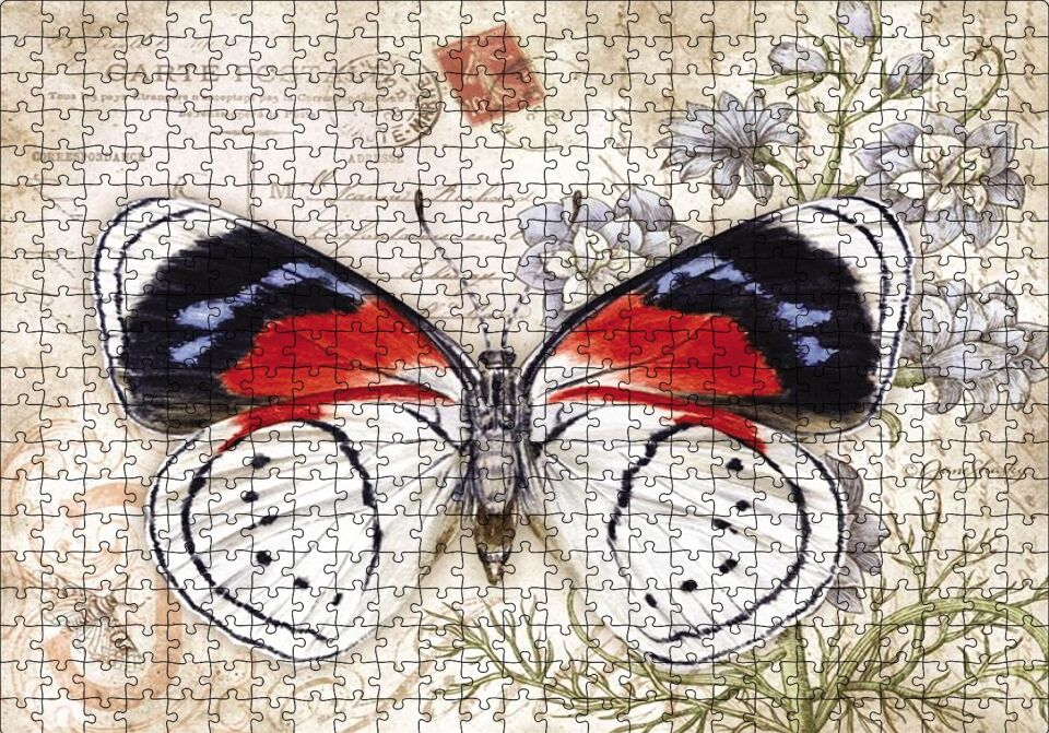 Mektup Zeminde Kelebek Puzzle Yapboz MDF Ahşap 500 Parça 49 cm X 68 cm