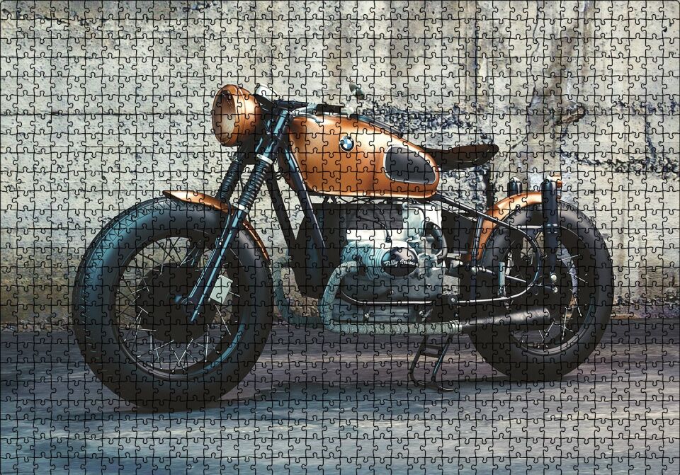 BMW Retro Motorsiklet Puzzle Yapboz MDF Ahşap 1000 Parça 49 cm X 68 cm