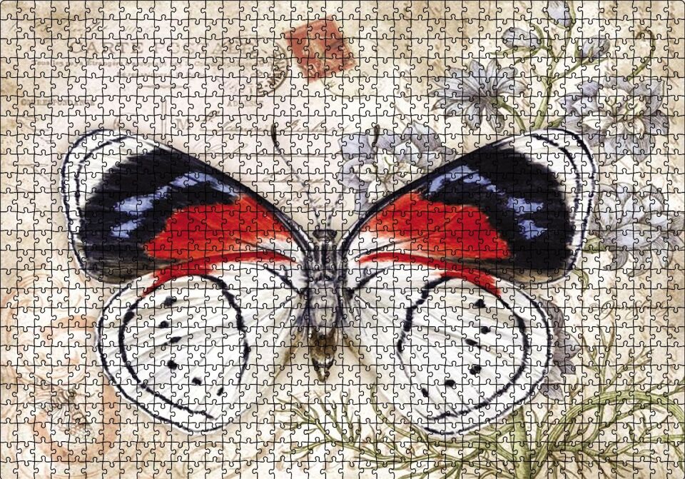 Mektup Zeminde Kelebek Puzzle Yapboz MDF Ahşap 1000 Parça 49 cm X 68 cm