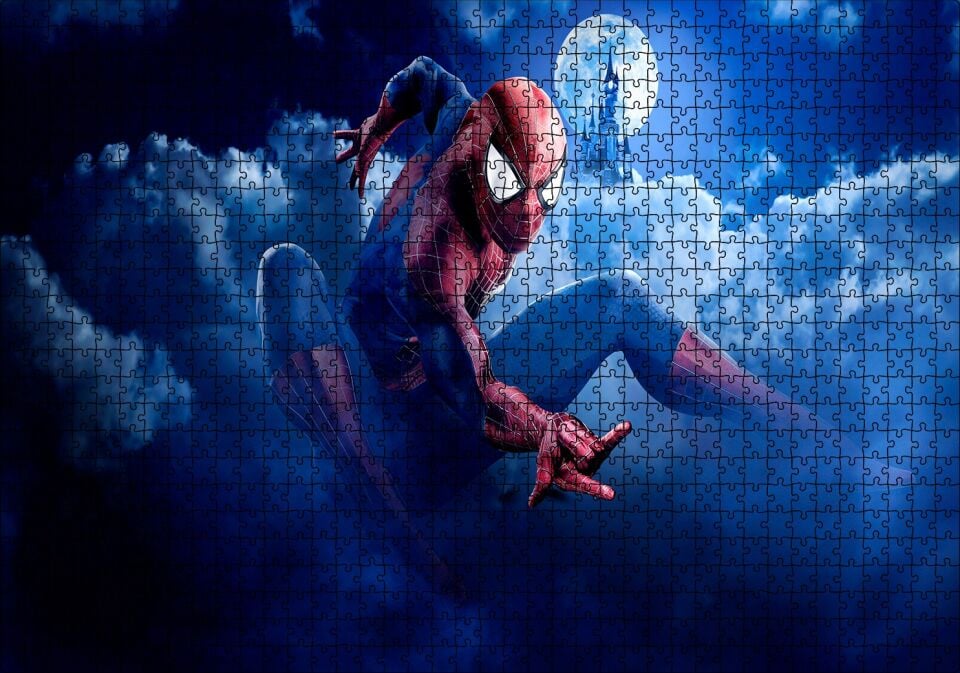 Marvel Karakteri Örümcek Adam Görseli Puzzle Yapboz MDF Ahşap 1000 Parça 49 cm X 68 cm