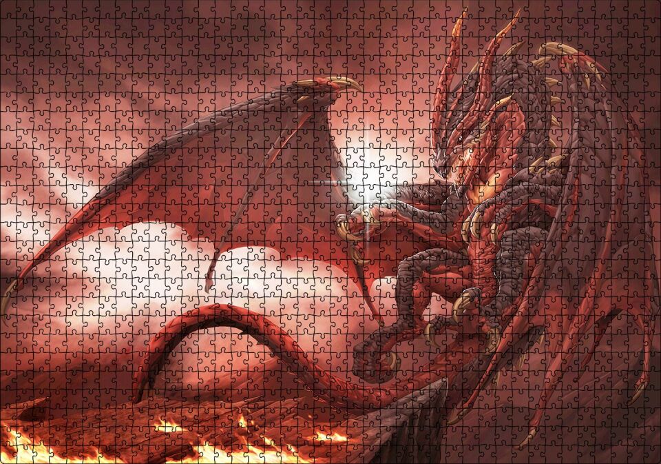 Alevler İçindeki Gemi ve Ejderha Puzzle Yapboz MDF Ahşap 1000 Parça 49 cm X 68 cm