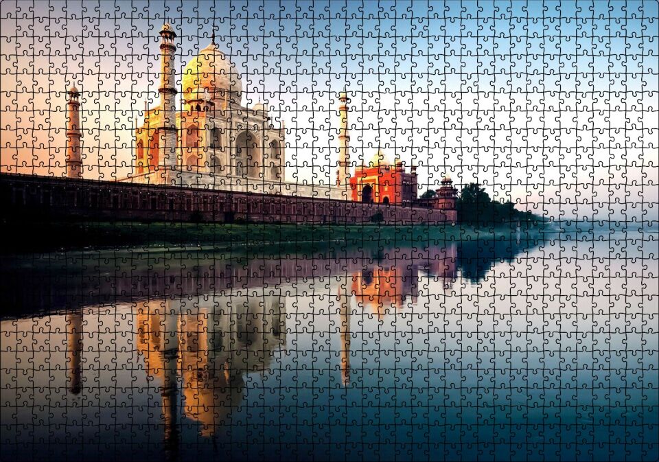 Tac Mahal ve Durgun Sudaki Aksi Puzzle Yapboz MDF Ahşap 1000 Parça 49 cm X 68 cm