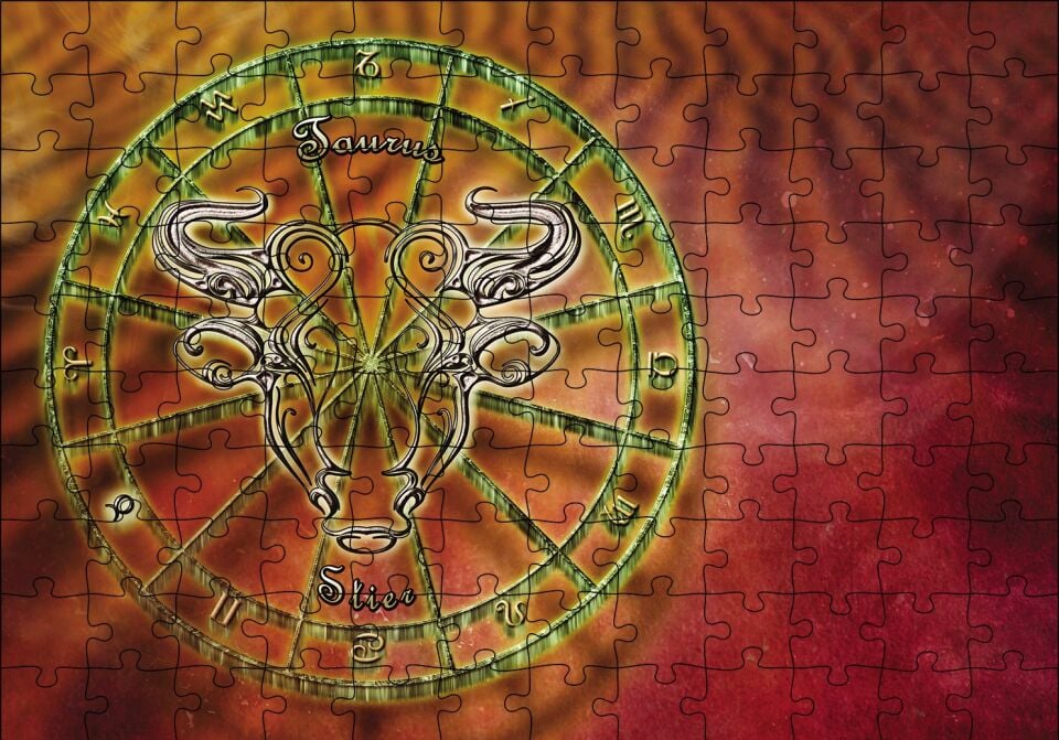 Boğa Burç Astroloji Sembol Puzzle Yapboz MDF Ahşap 120 Parça 24 cm X 34 cm