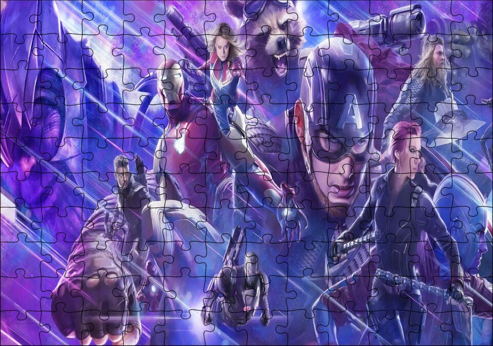 Yenilmezler Tüm Kahramanlar Mavi Işıklar Puzzle Yapboz MDF Ahşap