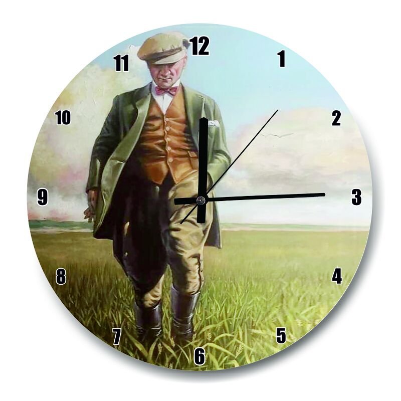 Buğdat Tarlasındaki Atatürk  Mdf Ahşap Duvar Saati 30 cm Çap