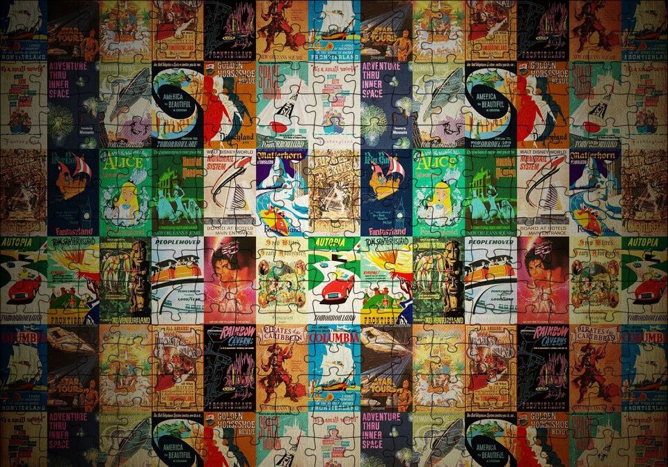 Film Afişlerinden Oluşan Kompozisyon Puzzle Yapboz MDF Ahşap 255 Parça 34 cm X 49 cm