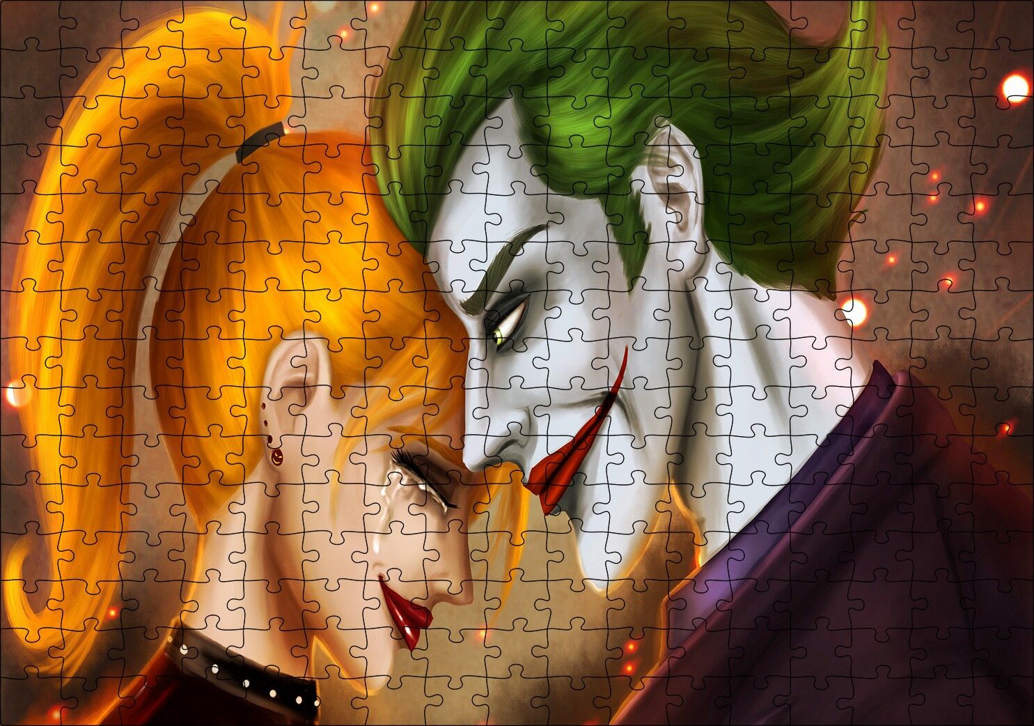 Joker And Harley Quinn Görseli Puzzle Yapboz MDF Ahşap 255 Parça 34 cm X 49 cm