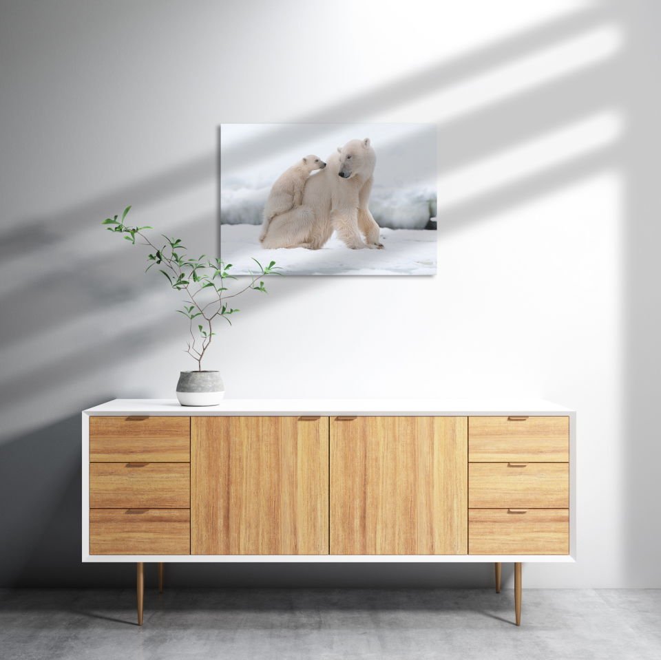 Beyaz Ayı Ailesi Kutup MDF Akşap Duvar Tablo 25x35 cm