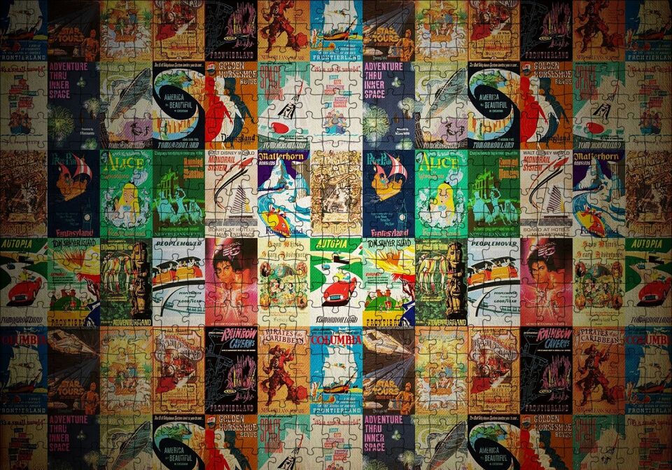 Film Afişlerinden Oluşan Kompozisyon Puzzle Yapboz MDF Ahşap 500 Parça 49 cm X 68 cm