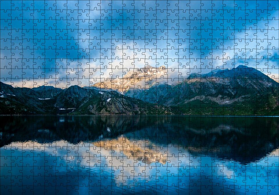 Karlı Dağlar ve Berrak Göl Puzzle Yapboz MDF Ahşap 500 Parça 49 cm X 68 cm