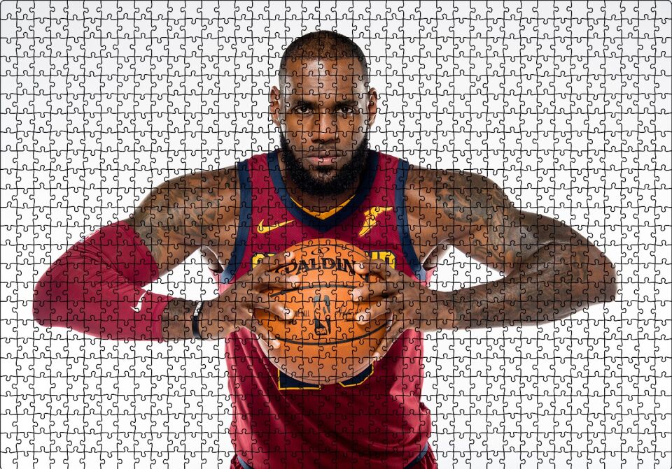 NBA Lebron James Cleveland Cavaliers Bordo Forma Puzzle Yapboz MDF Ahşap 1000 Parça 49 cm X 68 cm