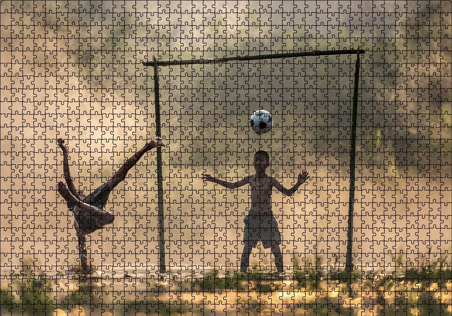 Asyalı Çocuklar Futbol Oynuyor Puzzle Yapboz MDF Ahşap 1000 Parça 49 cm X 68 cm