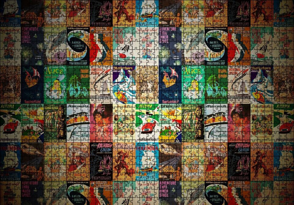Film Afişlerinden Oluşan Kompozisyon Puzzle Yapboz MDF Ahşap 1000 Parça 49 cm X 68 cm