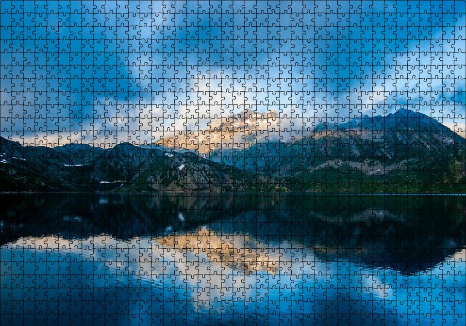 Karlı Dağlar ve Berrak Göl Puzzle Yapboz MDF Ahşap 1000 Parça 49 cm X 68 cm