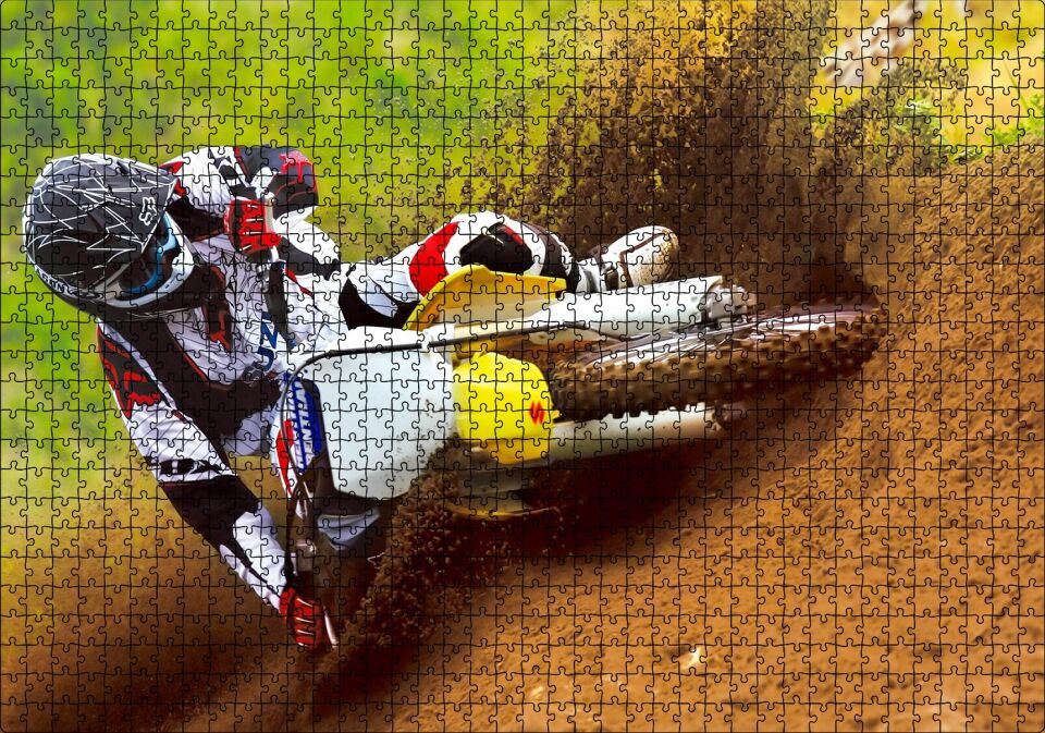 Motokros Spor Yarışı Anları Puzzle Yapboz MDF Ahşap 1000 Parça 49 cm X 68 cm