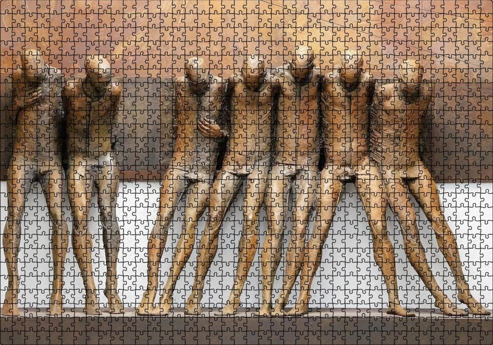 Çamur Heykeller Omuz Omuza Puzzle Yapboz MDF Ahşap 1000 Parça 49 cm X 68 cm