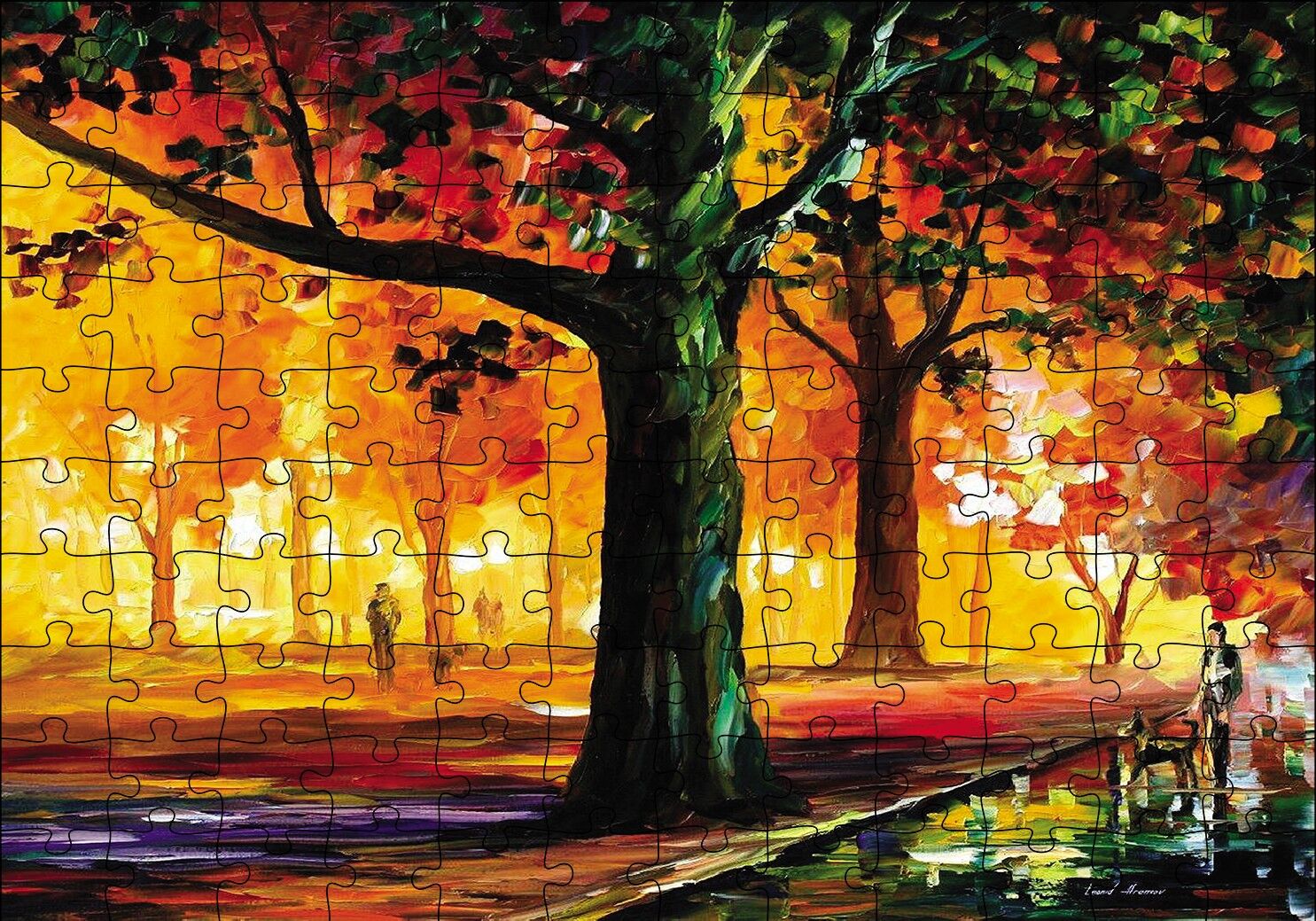 Parkta İnsan Manzarası Yağlı Boya Puzzle Yapboz MDF Ahşap 120 Parça 24 cm X 34 cm