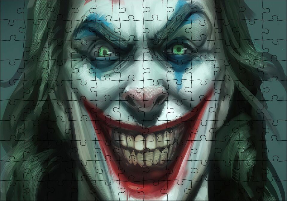 Joker Gülümsemesi Yağlı Boya Resmi Puzzle Yapboz MDF Ahşap 120 Parça 24 cm X 34 cm