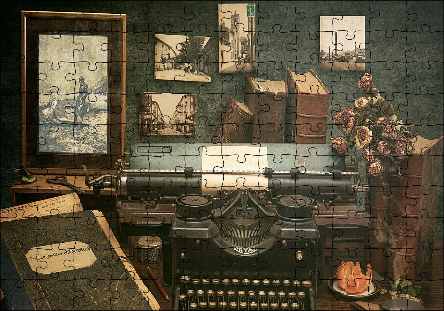 Masada Kitaplar Daktilo Tablolar Görseli Puzzle Yapboz MDF Ahşap 120 Parça 24 cm X 34 cm
