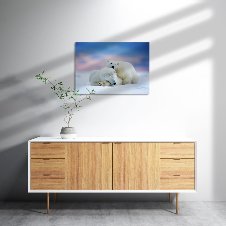 Beyaz Ayılar Kış MDF Akşap Duvar Tablo 25x35 cm